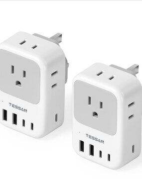 Type G Adapter for Travel 28W, TESSAN US to UK Plug Adapter with 4 Outlets 5 USB